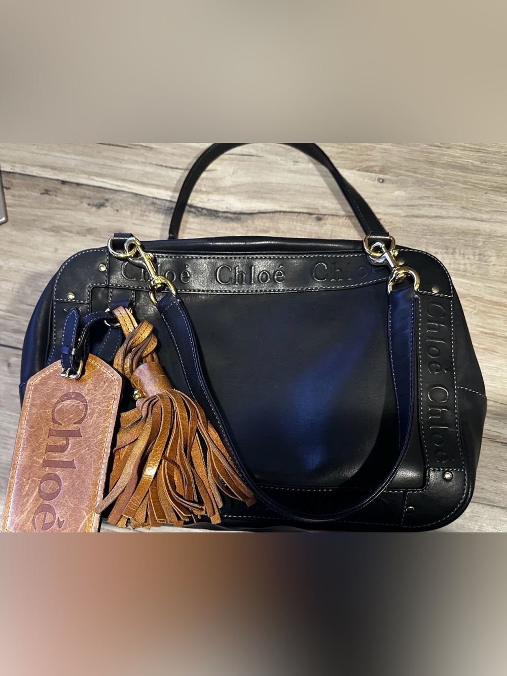 Chloe Black Leather Satchel Bag with Oversized Tassel & COA - Picture 2 of 16